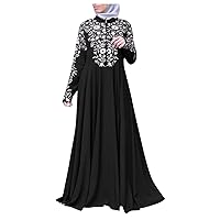 XJYIOEWT Spring Dresses for Women 2024 Maxi Midi, Maxi Muslim Arab Dress Kaftan Abaya Dress Lace Stitching Women Women'