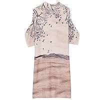 Dress Printed Wool Knitting Stretch Hand-Made Nail Bead Mock Neck Pullover Long Slim Sweater Skirt