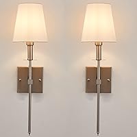 Wall Sconces Set of 2, Dimmable Wall Lighting Fixtures, Classic Hardwired Indoor Nickel Metal Sconce Lights with Fabric Shades (Bulb and Switch Not Included)
