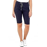 STAR FASHION Women’s New Italian Plain Elastic Waist Magic Shorts Ladies Knee Length 3/4 Cropped Trousers Turn Up Side Pockets Drawstring Belt Summer Beach Pants Short Pajamas | Black | 8-10