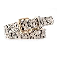 Women Fashion Snakeskin Print PU Leather Dress & Jeans Waist Belt for Girls and Ladies Gold Color Pin Buckle