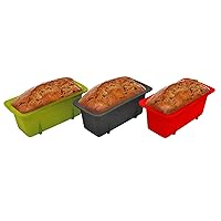 Set of 3, Silicone Mini Loaf Pans, Green/Red/Gray