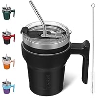 BJPKPK Tumbler With Handle 10 oz Stainless Steel Double Wall Insulated Tumbler Cups With Lid And Straw,Black