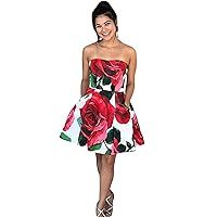 Women's Satin Floral Print Evening Dresses Sleeveless Prom Gowns Formal Dresses