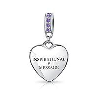 Engravable Initial Monogram Crystal Accent Bale Dangle Heart Shaped Charm Bead For Women Teen .925 Sterling Silver European Bracelet Simulated Birthstone Colors