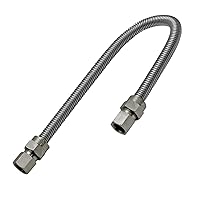 GUHD-TT14-24C Gas Line Hose 3/8'' O.D. x 24'' Length with 1/2 in. FIP Fitting, Uncoated Stainless Steel Flexible Connector, 24 Inch