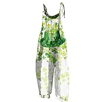 St. Patrick's Day Rompers for Women Dressy Adjustable Straps Loose Fit Trefoil Print Workout Jumpsuits for Women