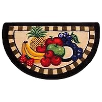PREMIUS Fruit Mix Checkered Border Kitchen Slice MAT, Half Moon Kitchen Slice Skid Resistant Back Rug Soft & Sturdy Material Preventing Slips Strong & Durable 17x29 Inches
