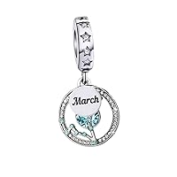 Birthstone And Zodiac Dangle Charm, Sterling Silver Charm, Horoscope Charm, Women Gift Charm, Birthday Charm For Necklace, Mothers Day's Jewelry Gift, Fit To Pandora