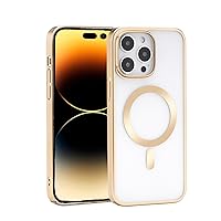 GALAPPLE Slim Gold Clear Magnetic Case for iPhone 14 Pro Max with Hard Bumper, Work with Magnetic Charger&Car Mount, Screen&Camera Protect Magnetic Cover (6.7