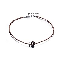 Brown Leather Pendant Necklace with Stainless Steel and Wood Beads for Couples