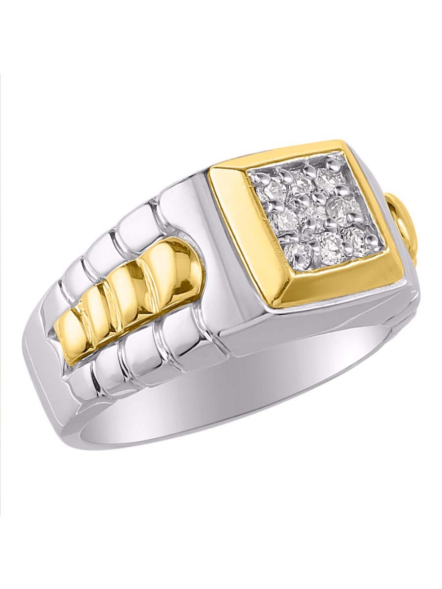 Rylos Mens Two Tone Diamond Role X Designer Style Ring 14K White Gold