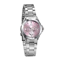 JewelryWe Damenuhr Elegant Analog Quarz Business Casual Armbanduhr Silber Ton Edelstahl Band Uhren mit Pink Zifferblatt