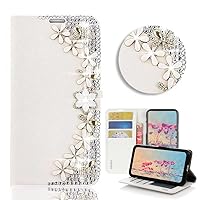 STENES Bling Wallet Phone Case Compatible with Samsung Galaxy A11 - Stylish - 3D Handmade Flowers Flowers Design Magnetic Wallet Stand Leather Cover Case - White
