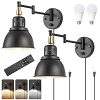 TRLIFE Wall Sconces Plug in, Remote Control Dimmable Wall Sconce and Adjustable Color Temperature 2700K-6500K Wall Lights with 6FT Plug in Cord, Swing Arm Wall Mounted Light(2 Pack, 2 Bulbs)