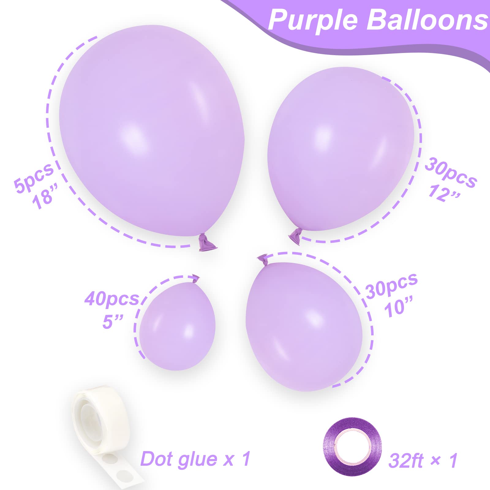 RUBFAC Pastel Purple and Pastel Orange Balloons Different Sizes 105pcs 5/10/12/18 Inches for Garland Arch, Latex Balloons for Birthday Baby Shower Wedding Lilac Lavender Balloons Party Decorations
