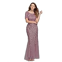 Plus Size Evening Dresses Mermaid O Neck Short Sleeve Lace Appliques Tulle Long Party Gown Robe Formal Bridesmaid Dress