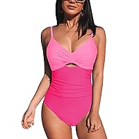 CUPSHE One Piece Swimsuit for Women Bathing Suits Twist Front Cutout Adjustable Straps Ruched Swimwear