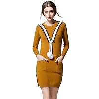 Musen Women 2 Pockets Winter Thick Bodycon Long Sleeves Sweater Knit Dress With Side Slit Design