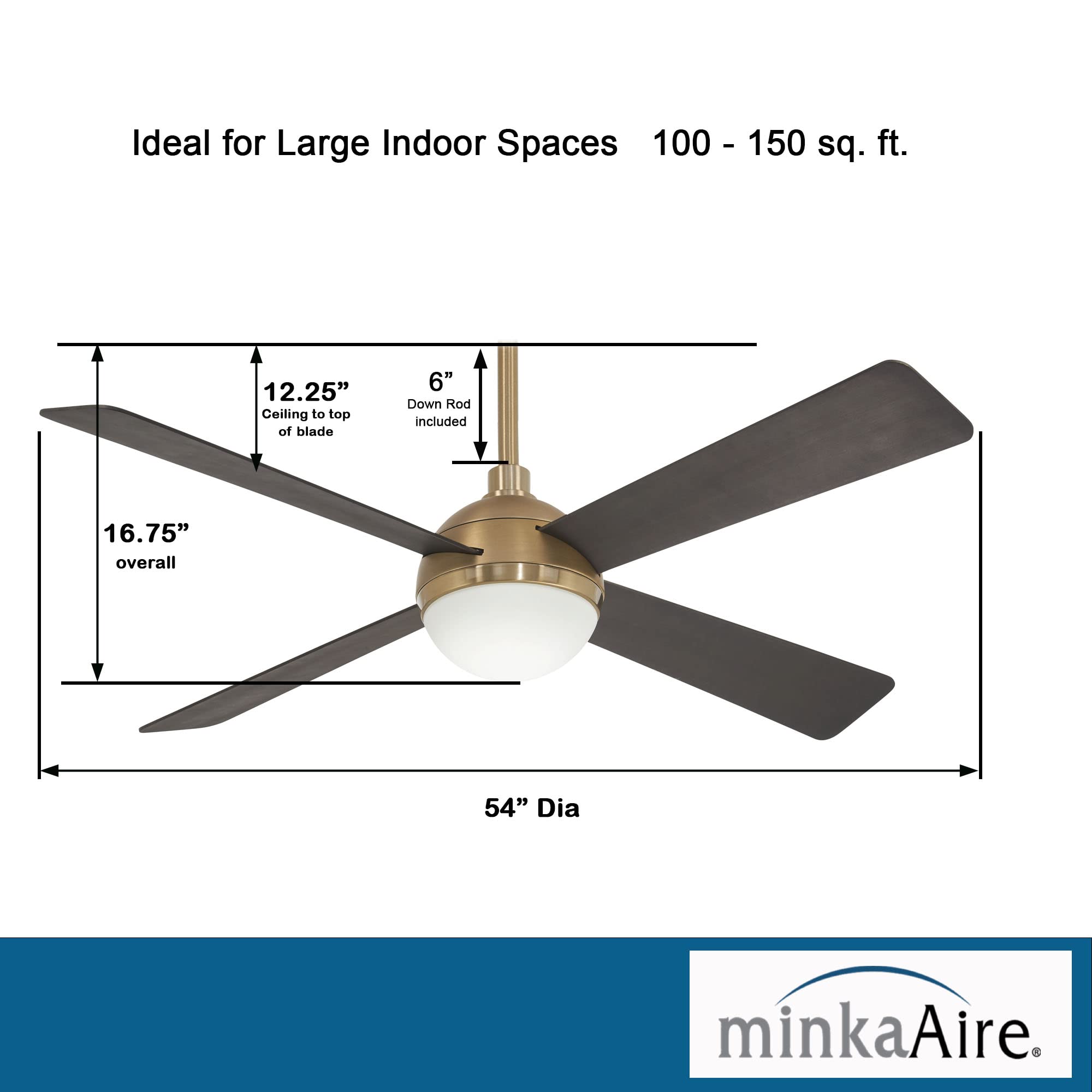 MINKA-AIRE F623L-BBR/SBR Orb 54 Inch Ceiling Fan with Integrated 16W LED Light in Brushed Brass/Soft Brass Finish