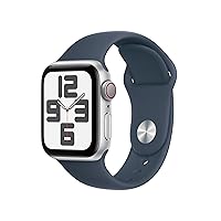 Apple Watch SE (2nd Gen) [GPS + Cellular 40mm] Smartwatch with Silver Aluminum Case with Storm Blue Sport Band S/M. Fitness & Sleep Tracker, Crash Detection, Heart Rate Monitor