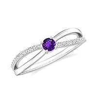 Natural Amethyst Split Shank Promise Ring with Diamonds for Women Girls in Sterling Silver / 14K Solid Gold/Platinum