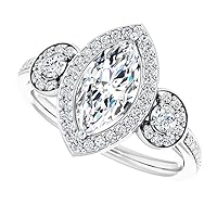 ERAA Jewel 4 Marquise Colorless Moissanite Engagement Ring, Wedding/Bridal Rings Set, Solitaire Halo Style, Solid Gold Silver Vintage Antique Anniversary Promise Ring Gift for Her