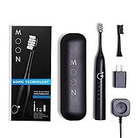 MOON Sonic Electric Toothbrush for Adults, 5 Smart Modes to Clean, Whiten, Massage and Polish Teeth, Rechargeable with Travel Case and 2 Toothbrush Heads, Black