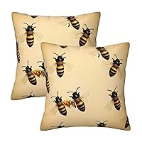 Honey Bee Print Throw Pillow Cases Pack of 2, Decorative Cushion Covers for Couch Bed Sofa Farmhouse 18 X 18 Inch