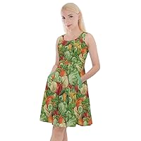 CowCow Womens Vegetable Organic Food Yellow Corn Stalk Print Casual Knee Length Skater Dress with Pockets, XS-5XL