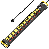 CRST 12 Outlets Long Power Strip, 9 FT Cord Metal Surge Protector Power Strip with Individual Switches, Wall Mount Power Strip with Cord Manager, 1020J, 15Amp/1875W for Garage,Workshop, Office, Home