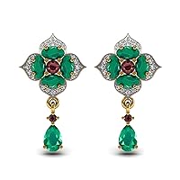Solid 14k Yellow White Rose Gold Feminine Shining Emerald Gemstone Earring with Certified Diamond Authentic Western Gifts For Girls and Womens.