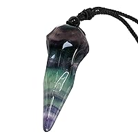 TUMBEELLUWA Carved Raven Skull Pendant Necklace for Men Women Healing Crystal Stone Amulet Crow Bird Head Jewelry with Adjustable Cord