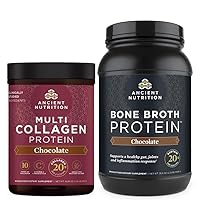 Ancient Nutrition Multi Collagen Protein Powder, Chocolate, 40 Servings + Bone Broth Protein Powder, Chocolate, 40 Servings