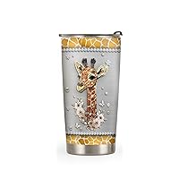 20oz Giraffe Gifts for Giraffe Lovers, Valentines Day Gifts for Her, Giraffe Gifts for Women, Mom, Daughter, Friends, Jewelry Giraffe Tumbler Cup with Lid, Insulated Travel Coffee Mug with Lid