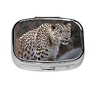 Leopard Print Pill Box Square 3 Compartment Pill Case Portable Travel Pill Organizer Mini Medicine Storage Box for Pocket Purse Metal Decorative Pill Holder for Daily Medicine