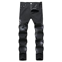 Mens Ripped Jeans Casual Trendy Straight Denim Pants Skinny Jean Pant Casual Zipper Button Trousers Vintage Bottoms