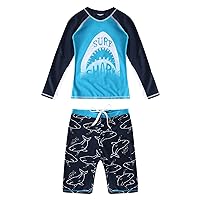 Bathing Suit for Toddler Boy Kids Lightweight Skin-Friendly 2PCS Rash Guard Long Sleeve Print Swimming Shirt Dinosaur