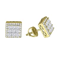 925 Sterling Silver Mens Yellow tone CZ Princess Cut Square Stud Earrings Measures 8.9x8.9mm Wide Jewelry Gifts for Men