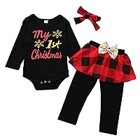 Wakeu Infant Newborn Baby Girl Christmas Outfits Romper Long Sleeve Bodysuit + Plaid Pants Hairband 3pcs Clothes Set