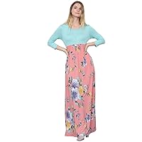 Eloges Women's ¾ Sleeve Contrast Floral | Stripe Maxi Dress