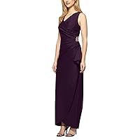 Alex Evenings Women's Slimming Long Side Ruched Dress with Cascade Ruffle Skirt