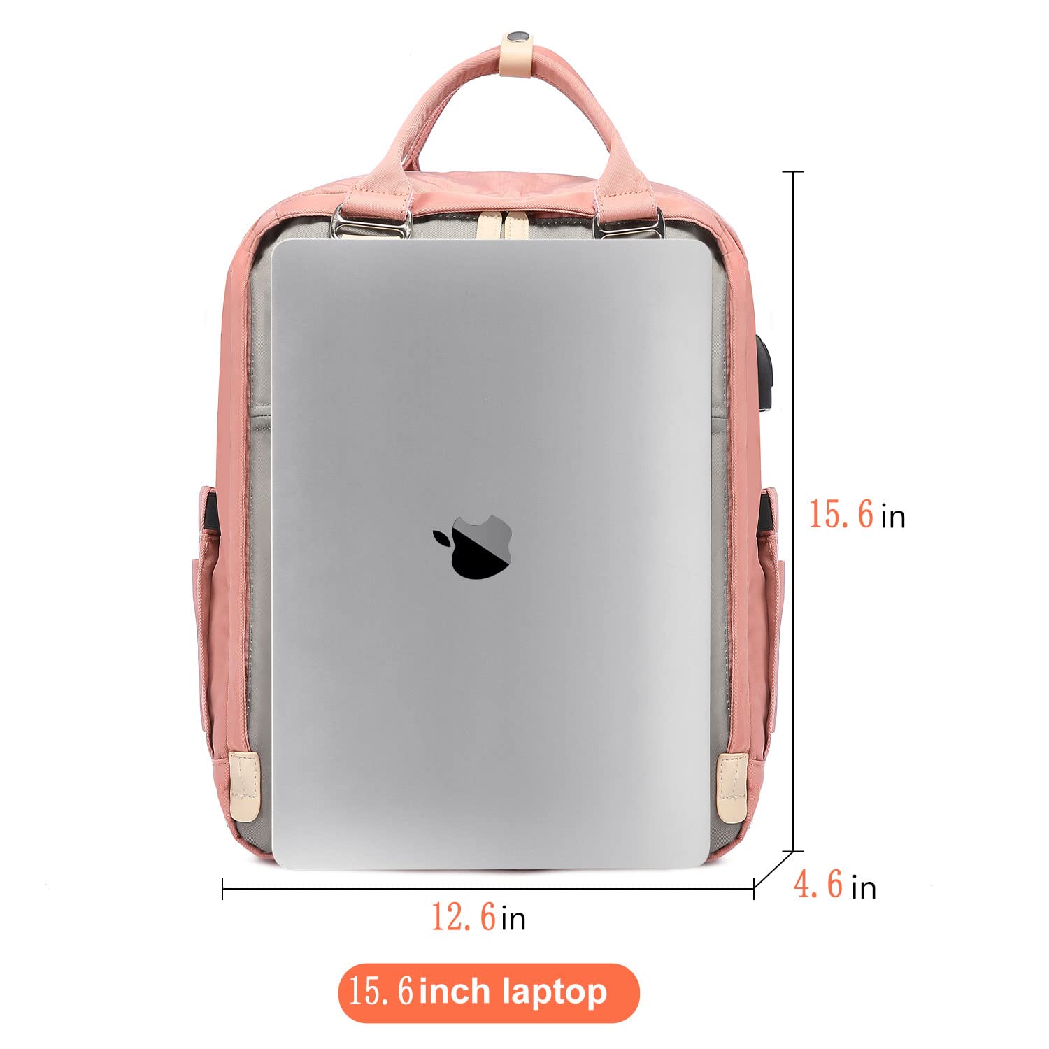 LOVEVOOK School Backpack for Women Cute College Backpack Waterproof Laptop Bookbag with USB Charging Port Vintage Bag 15.6 inch,Pink