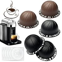 5pcs Reusable Vertuo Pods Refillable Coffee Capsules Vertuo Capsule for VertuoLine Refill Vertuoline Pod Compatible with Nespresso Vertuo 150/230 ml with 5pcs Aluminum Foil Lids