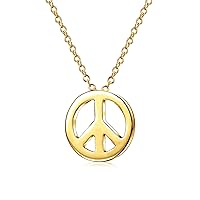 Jewelry Set Dainty Tiny Small Flat Threader Earrings Round World Peace Sign Symbol Stud Earrings Pendant Necklace For Teen Women Yellow Gold plated .925 Sterling Silver