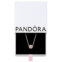 Pandora Vintage Circle Collier Necklace - Adjustable Necklace with Lobster Clasp - Great Gift for Her - 14k Rose Gold & Clear Cubic Zirconia - 17.7