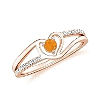 Natural 3mm Fire Opal Promise Ring Heart Shaped for Women Girls in Sterling Silver / 14K Solid Gold