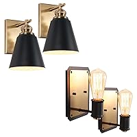 Pasental Bathroom Vanity Light 2 Pack Black and Gold Wall Light Fixture, BD015-1-BK+BD020-1-BK