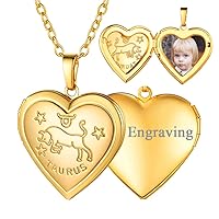 FaithHeart Photo Locket Necklace 12 Constellation Jewelry, Gold Plated/Platinum Plated Heart Locket Pendant with Horoscope Zodiac Sign for Women, Send with Delicate Brand Packaging
