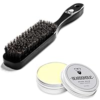 Beardoholic Orange Scent Beard Balm and Brush Set – 100% All Natural, 100% Boar Bristles – Anti-Static, Eliminates Tangles and Ingrown Hairs, Itch and Dandruff – Shape and Style Beard With Ease
